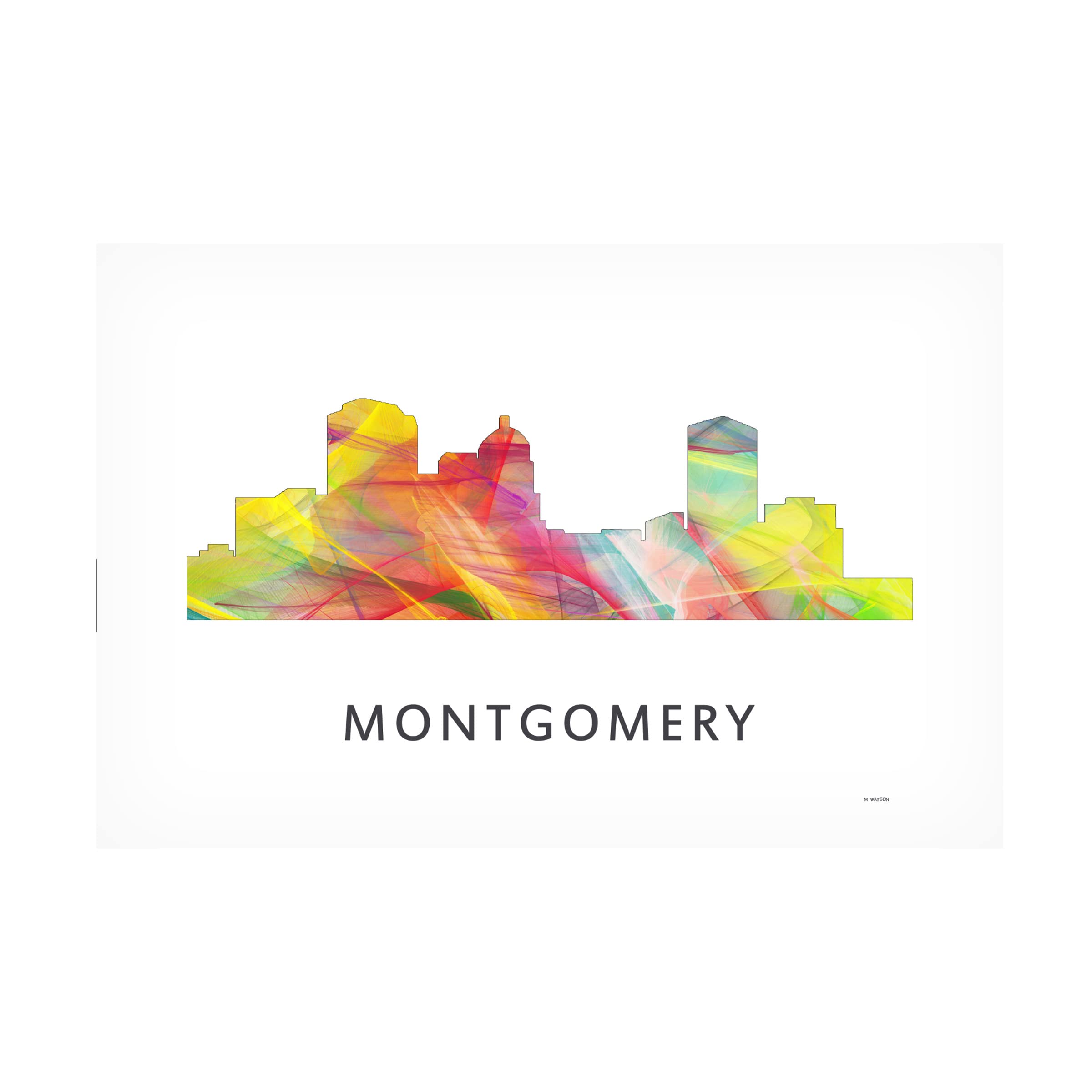Trademark Fine Art 'Montgomery Alabama Skyline' Canvas Wall Art by Marlene Watson - 16x24 Inches - Modern Home & Office Decor - Perfect for Living Room, Bedroom or Office Wall Display
