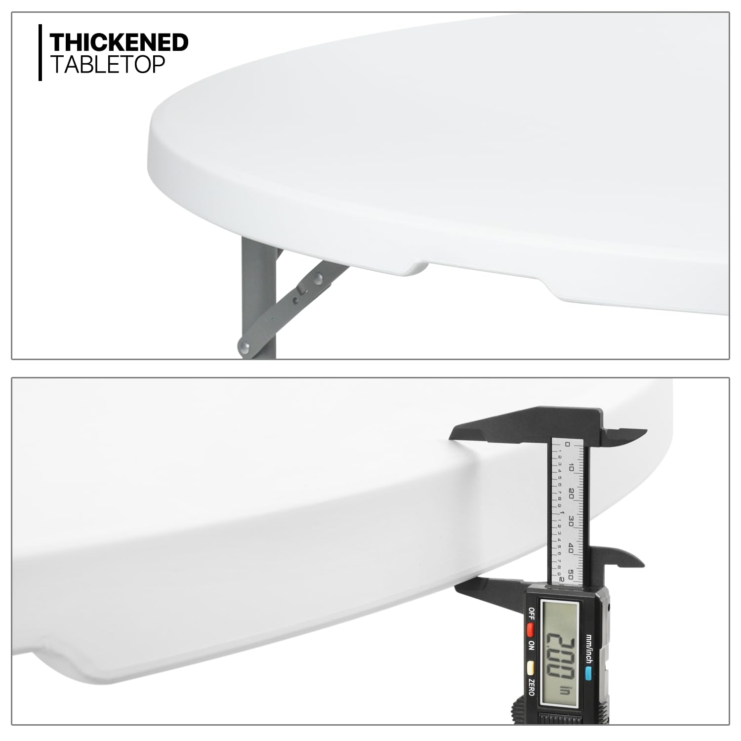 MoNiBloom 5.5 Foot Round Folding Table - Portable Plastic Dining Table with Handle & Lock for Indoor Outdoor Use - Perfect for Picnic, Party, Banquet, Wedding (White)