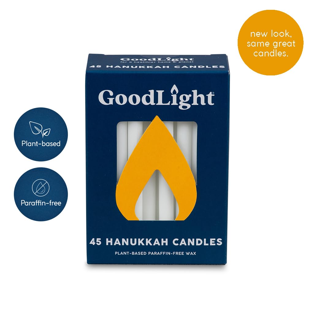 Eco-Friendly Vegan Palm Wax Hanukkah Candles - 45 Unscented White Taper Candlesticks, 45-Minute Burn Time, Paraffin-Free Jewish Chanukah Candles for Menorah Lighting & Holiday Decorations