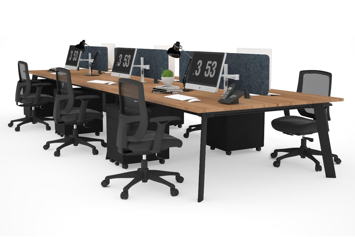 6-Person Workstation with Black Frame - 1400L x 700W Office Desk for Team Collaboration & Open Workspaces