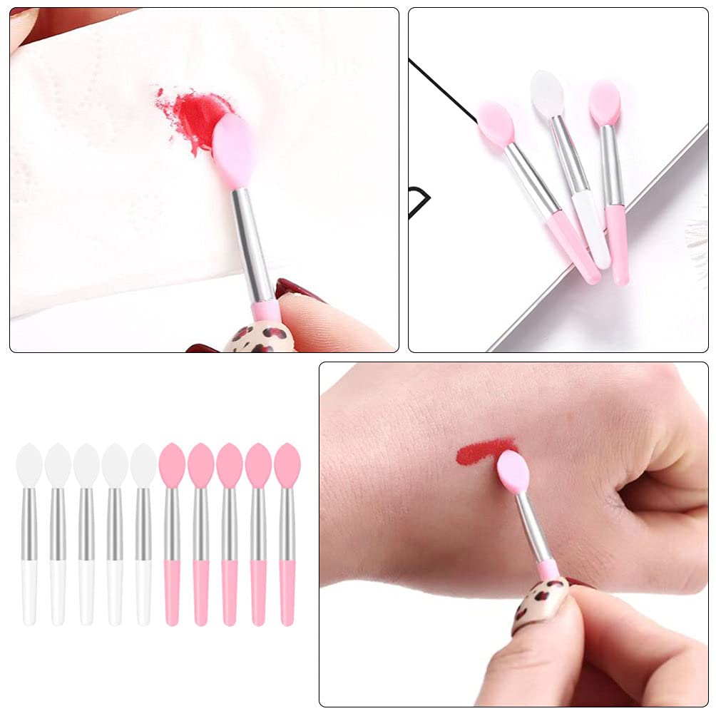10 Pieces Soft Silicone Lip Brush Set - Reusable Lipstick & Eyebrow Makeup Applicator for Precise Application (Pink & White) | Perfect for Professional Makeup Artists & Beauty Enthusiasts at Home