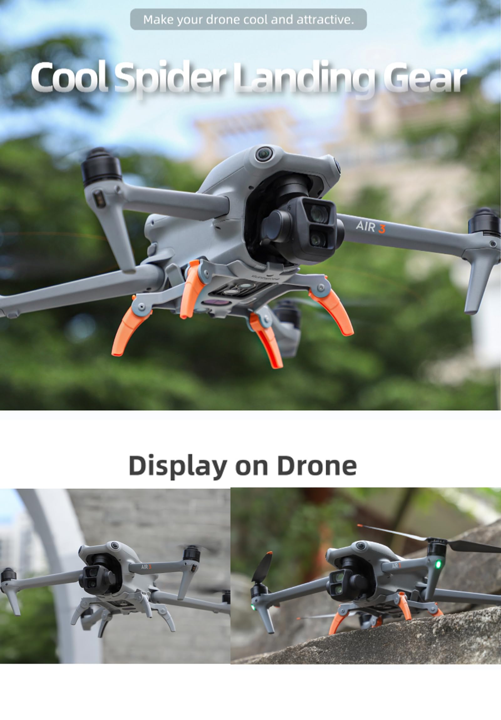 DJI Air 3 Landing Gear Stand - Tripod Extension Leg Height Protector Accessories (Orange) | Compatible with DJI Air 3 Drone | Enhanced Stability for Outdoor Aerial Photography & Smooth Landing