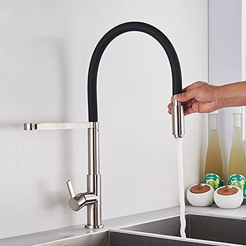 OMOONS Brushed Nickel Kitchen Sink Faucet - Commercial Grade Bar & Farmhouse Deck Mount Mixer Tap with Hot/Cold Water Control - Perfect for Restaurants, Home Kitchens & Outdoor Bars