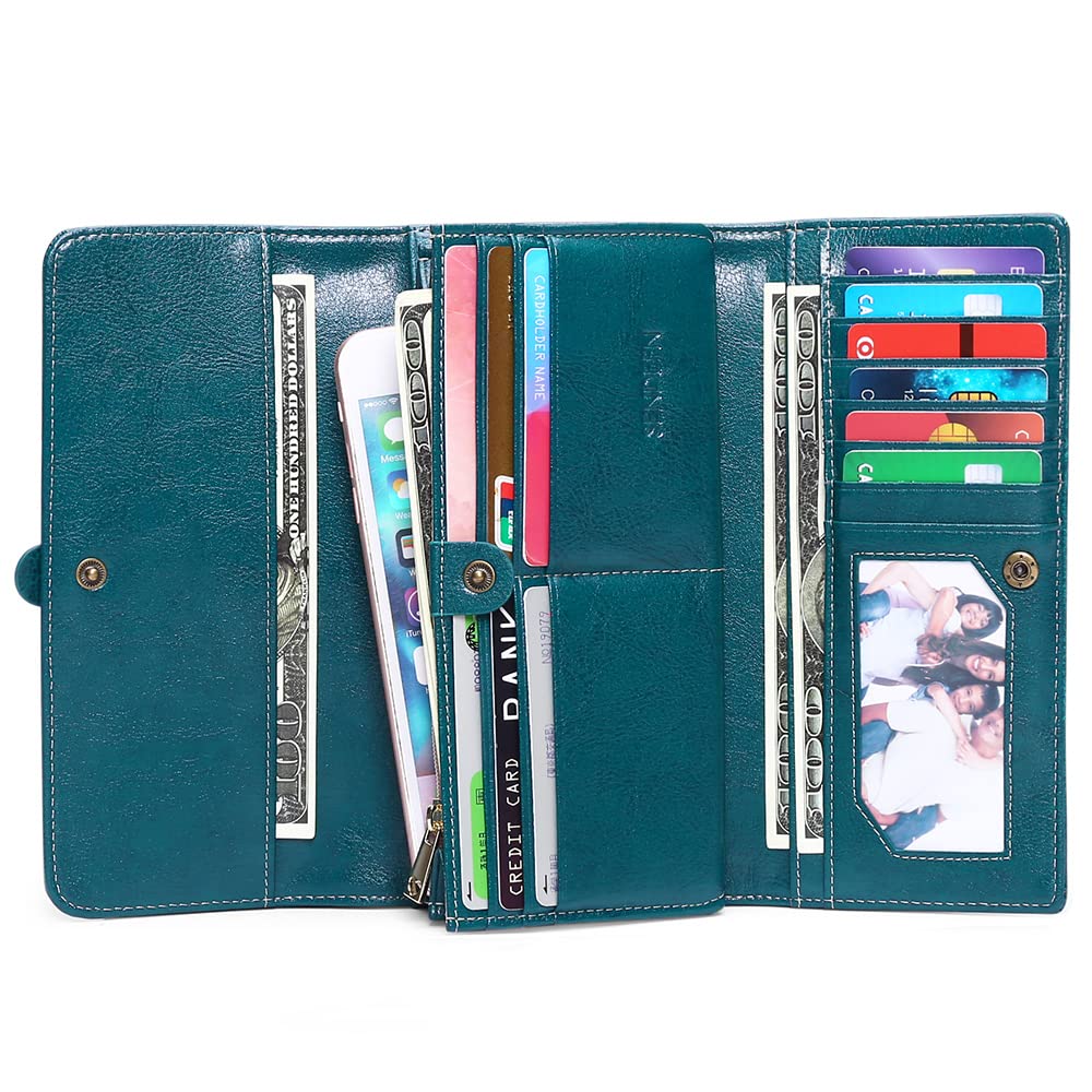 Women's RFID Blocking Leather Wallet - Trifold Card Holder with ID Window for Daily Use