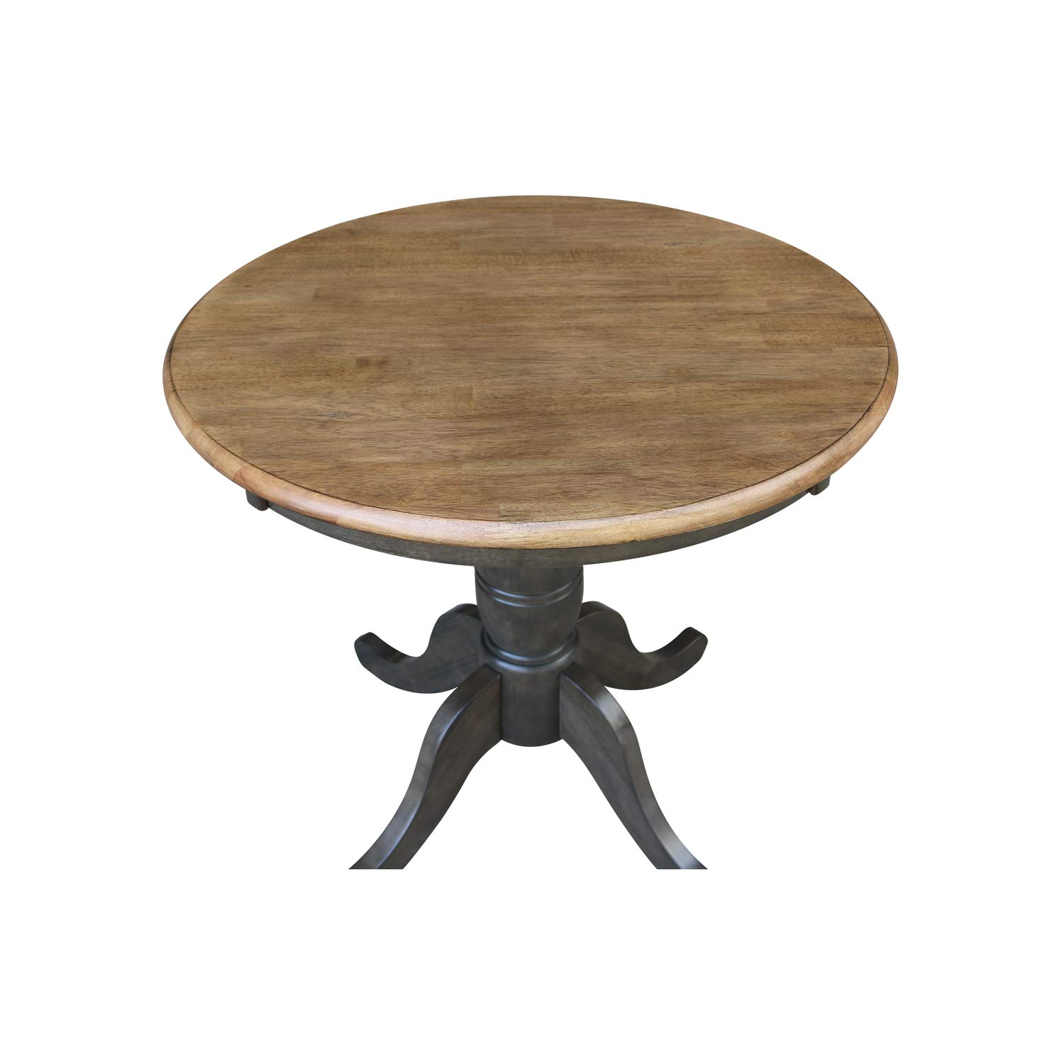 IC International Concepts Round Top Pedestal Dining Table - 42 Inch Bar Height, Solid Hickory Wood with Washed Coal Finish - Perfect for Kitchen Islands, Breakfast Nooks & Small Space Dining Rooms