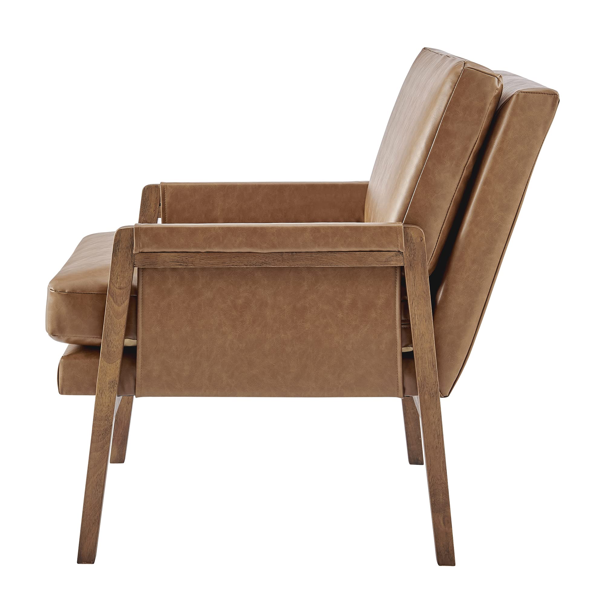 Vintage Cider Accent Chair with PU Arms - Mid Century Modern Yellow Lounge Chair for Living Room, Bedroom & Office - NPD Furniture and More