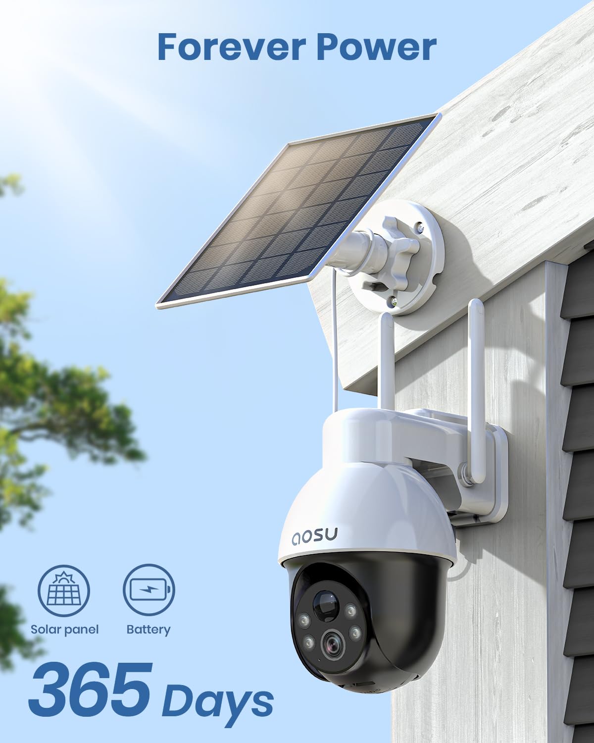 AOSU 5MP Solar Security Camera Outdoor with Color Night Vision, 2 Pack Wireless Home Security Cameras with Auto Tracking, Solar Panel, 2-Way Audio & 2.4GHz WiFi - Ideal for Home, Garage, Yard & Business Surveillance