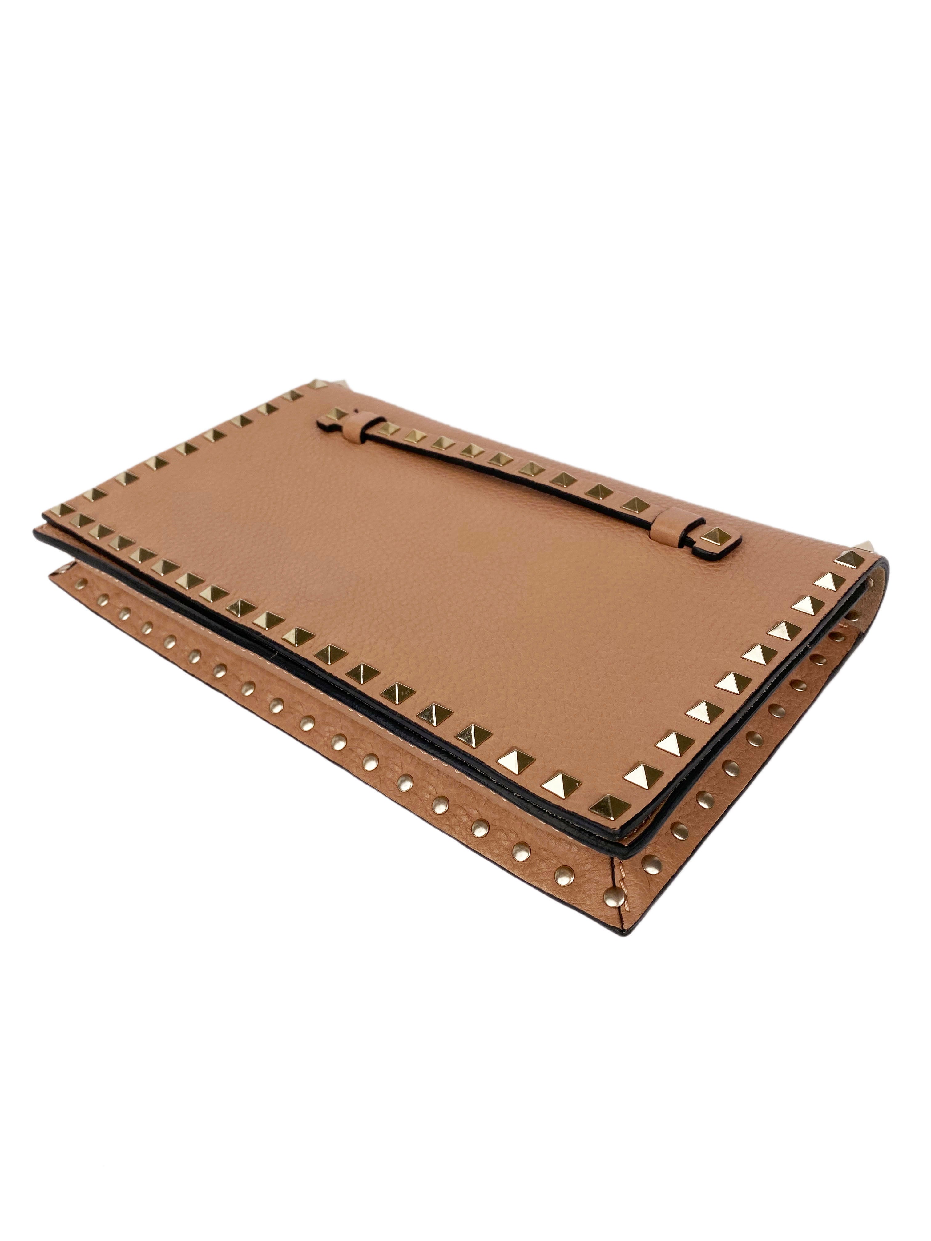 Valentino Rockstud Nude Leather Clutch Bag for Women - Elegant Evening Clutch for Parties, Weddings & Special Events