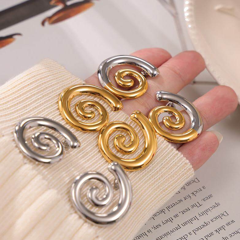 Two Tone Spiral Twist Stud Earrings for Women - F1467 | Elegant Fashion Jewelry for Parties, Dating & Everyday Wear