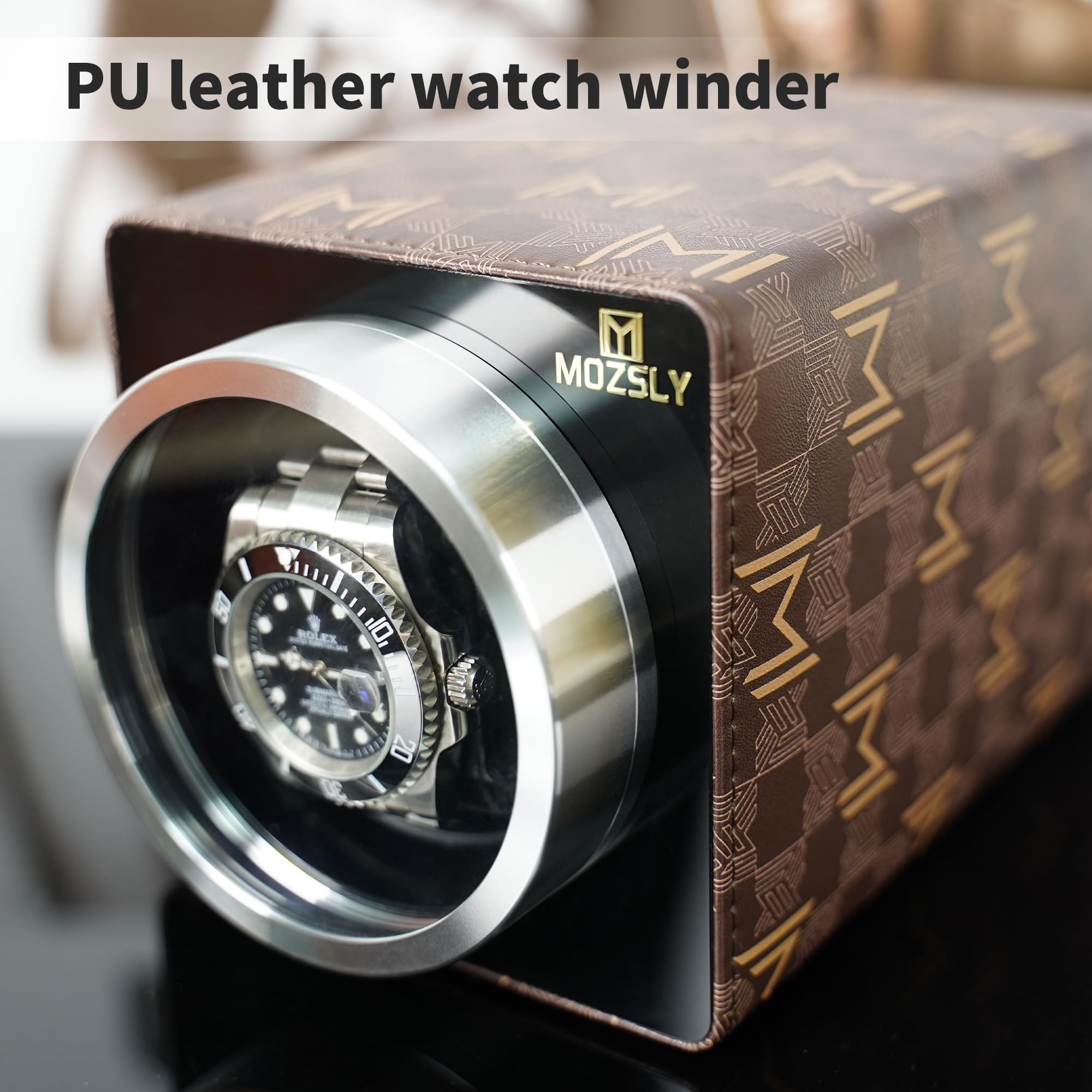 MOZSLY Single Watch Winder for Automatic Watches - Quiet Motor, 12 Rotation Modes, Premium Leather Case - Perfect for Watch Collectors & Nightstand Storage