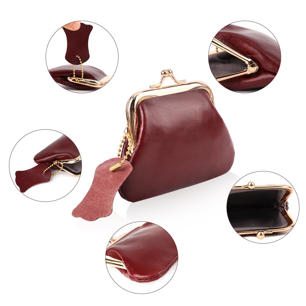 Oyachic Genuine Leather Coin Purse & Cash Holder - Compact Wallet Clutch with Secure Clasp for Men & Women (Red) | Perfect for Makeup Organizer, Change Pouch & Cable Storage | Ideal for Travel, Daily Use & Gift Giving