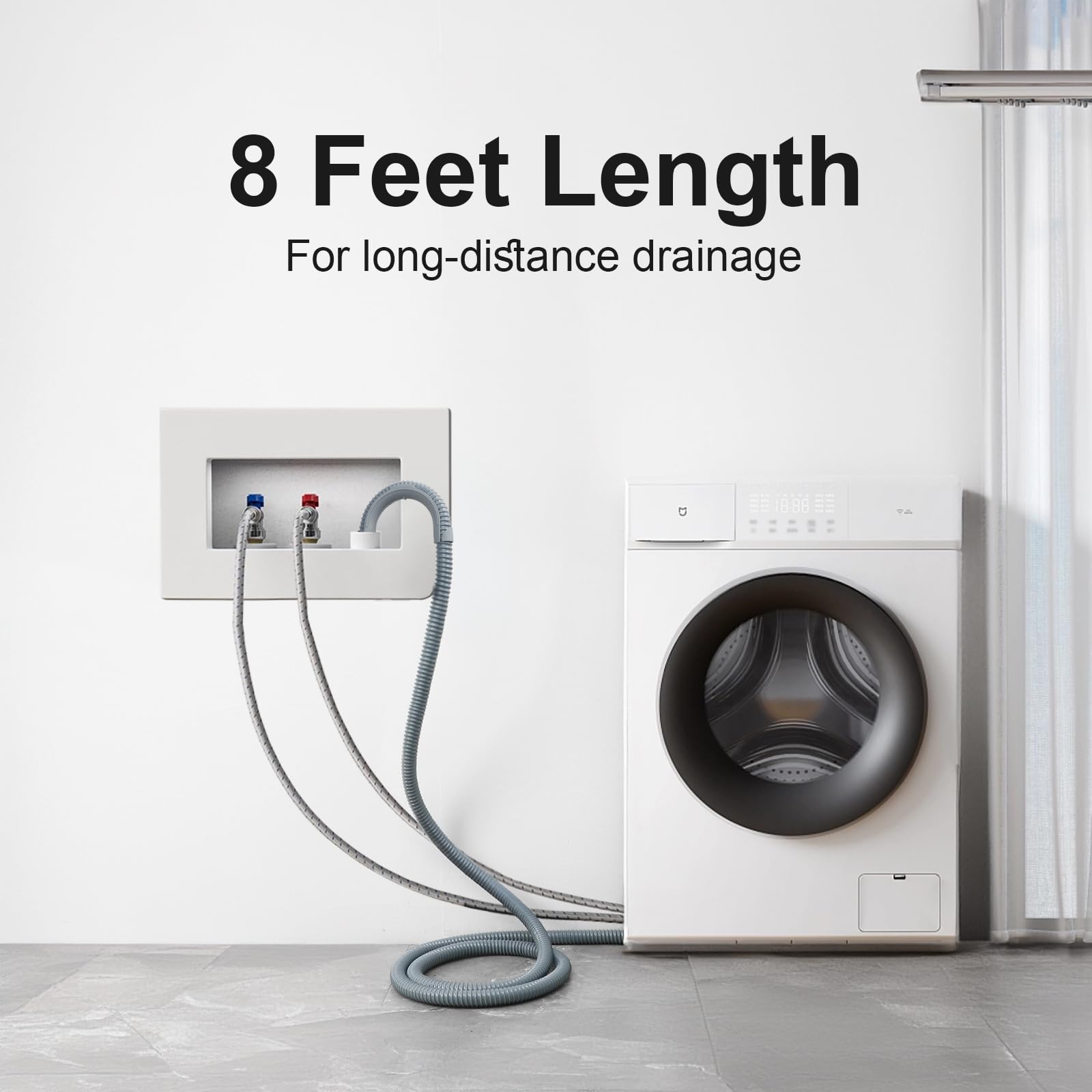 Universal Washing Machine Drain Hose 8ft - Flexible Washer Hose for Whirlpool, GE, Kenmore - Perfect for Laundry Room Installation