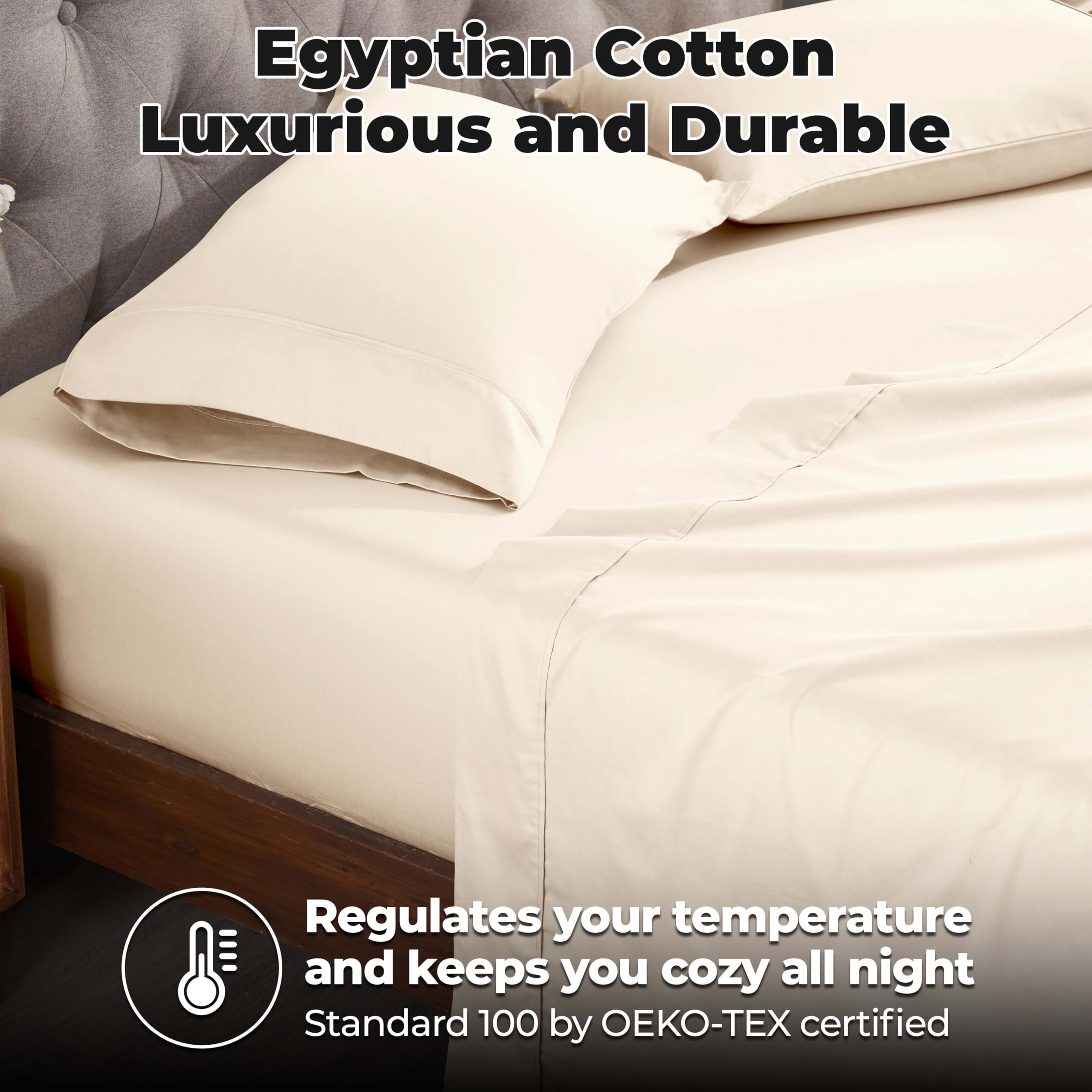 Premium 400 Thread Count 100% Egyptian Cotton Sheet Set - Soft Sateen Weave, 18