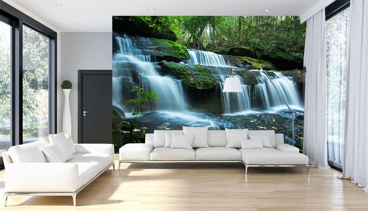 FLFK 3D Green Forest Creek Peel and Stick Wallpaper - Self-Adhesive Removable Wall Mural for Bedroom & Living Room Decor (118x78.7 inches) - Perfect for Nature-Themed Home, Office, Nursery & Dorm Room Wall Decoration
