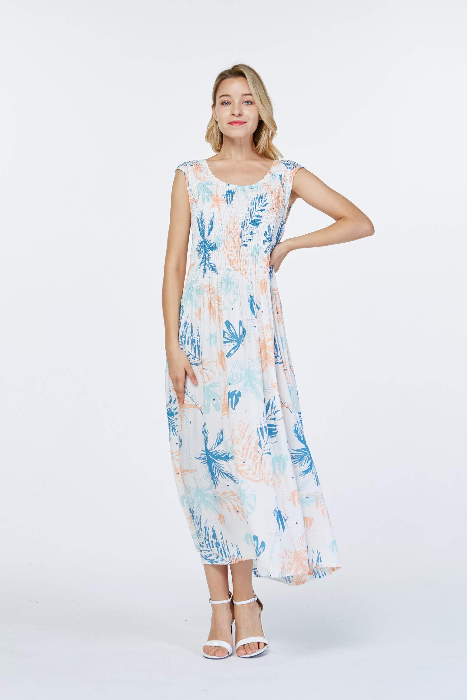 Hawaiian Maxi Tank Dress for Women - Elastic Luau Summer Beach Dress - Perfect for Beach Vacations, Luau Parties & Tropical Getaways