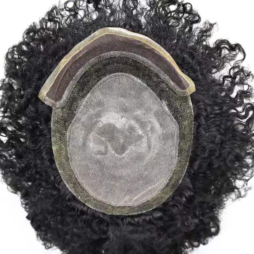 100% Human Hair Afro Toupee for Black Men | Kinky Curly Man Weave Hair System | African American Hairpiece (8