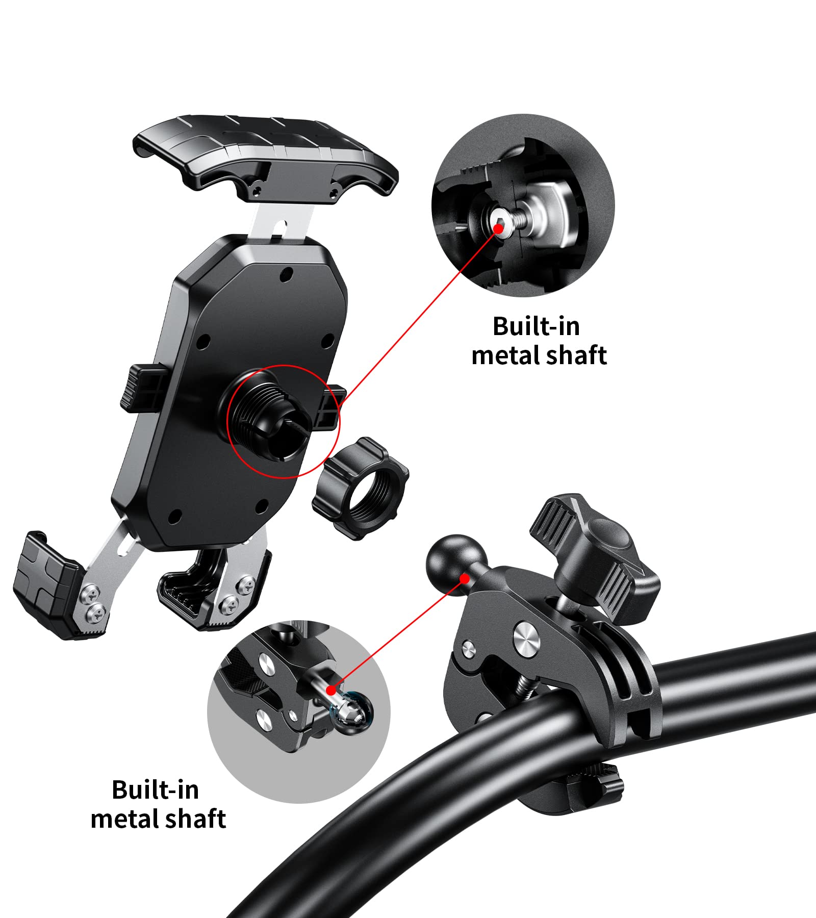 Kewig Universal Motorcycle Phone Mount - Quick Release Handlebar Clamp for iPhone 14 Plus/Pro Max, Galaxy S10 & 4.0-7.0
