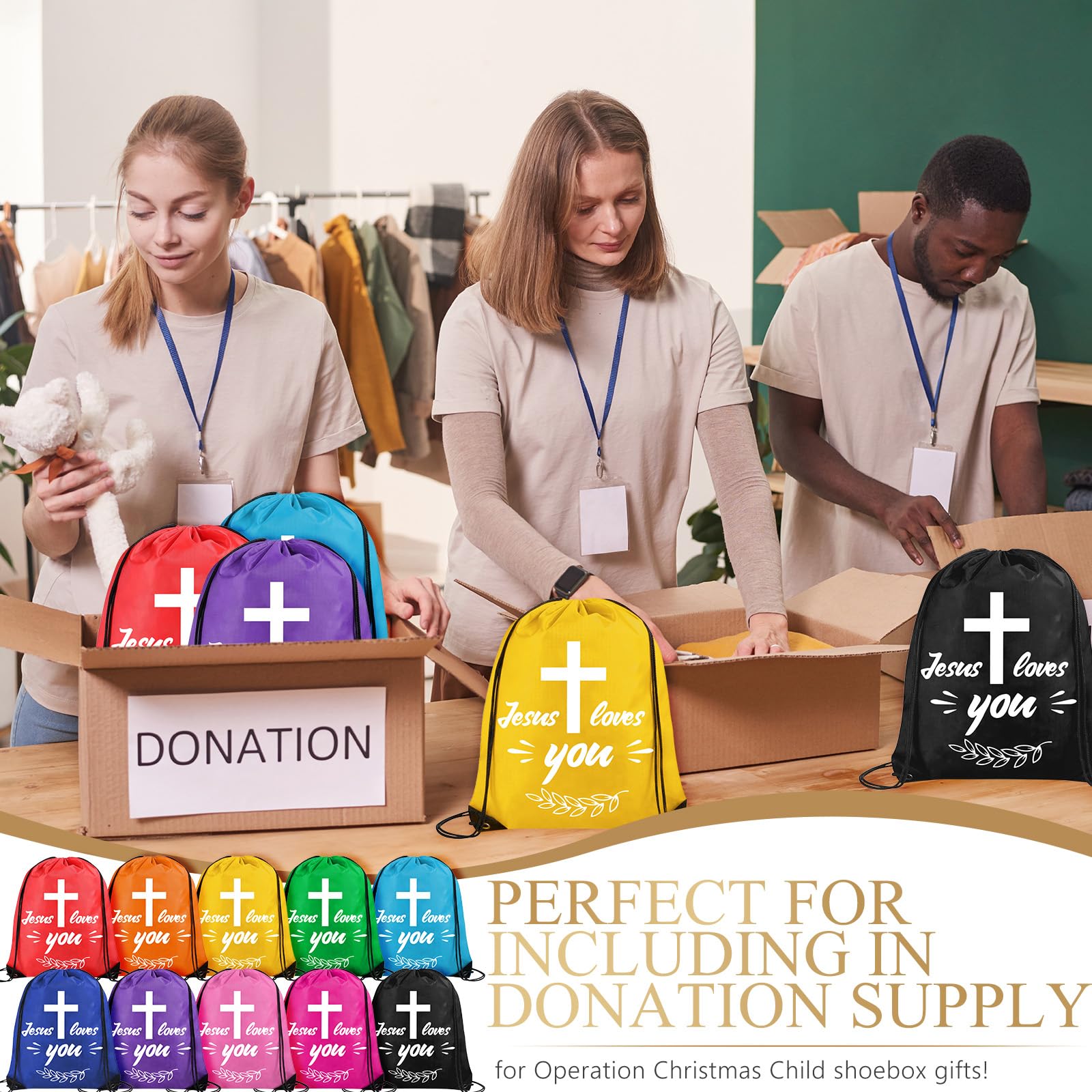 30 Jesus Loves You Drawstring Backpacks - Christian Gifts for Bible School & Christmas