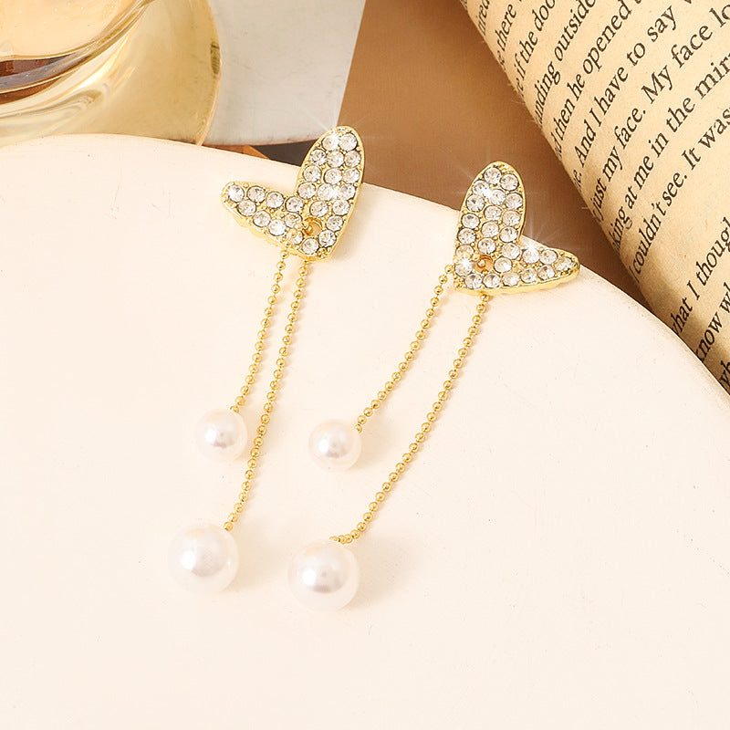 Pearl Heart Tassel Drop Earrings for Women - Elegant Dangling Jewelry Gift for Valentine's Day, Anniversary & Special Occasions | A7430