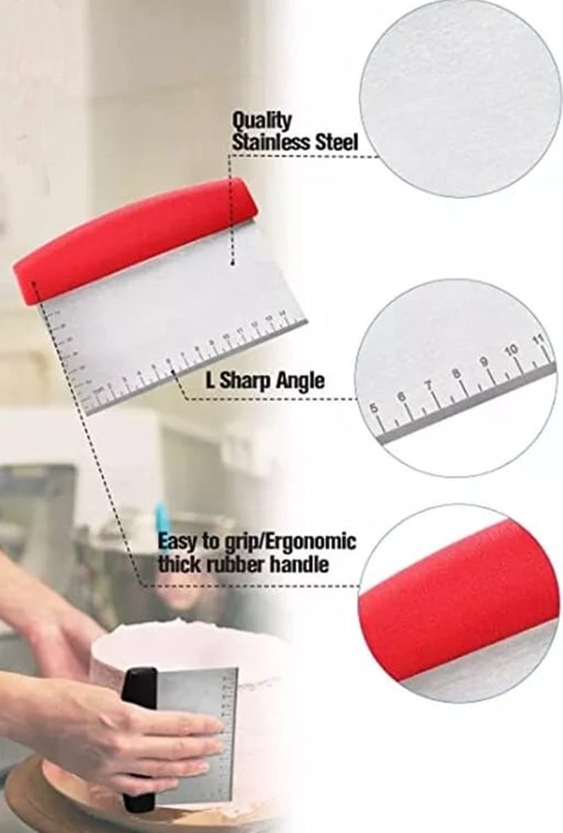 Premium Stainless Steel Bench Scraper & Dough Cutter - Multi-Purpose Kitchen Tool for Baking Bread, Pasta, Pastry with Measurement Ruler - Ideal for Home Bakers & Professional Chefs (Blue)