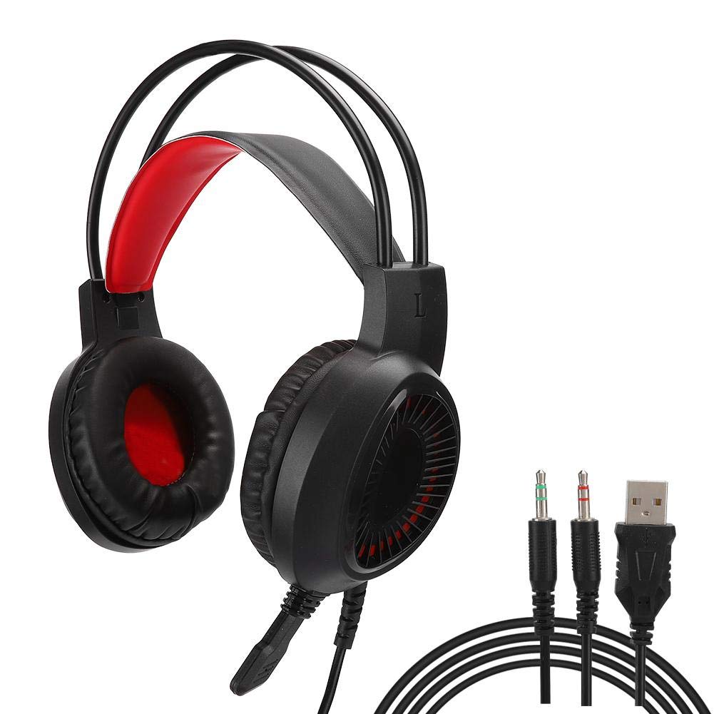 125 Gaming Headset - 3.5mm Wired Headphones with LED USB & HD Microphone for PC - Durable Noise Cancelling Earphones for Gaming, Streaming & Online Meetings (Red Light)