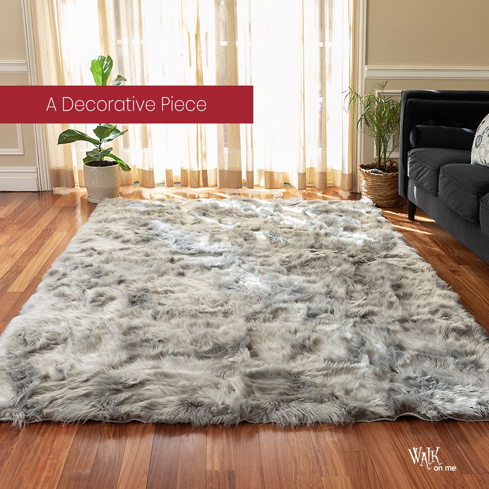 6x9 Feet Gray Faux Fur Rug - Ultra Soft Fluffy Sheepskin Area Rug for Living Room, Bedroom, Nursery | Non-Slip Backing & Machine Washable | Cozy Home Decor Accent for Kids Room, Dorm, Office