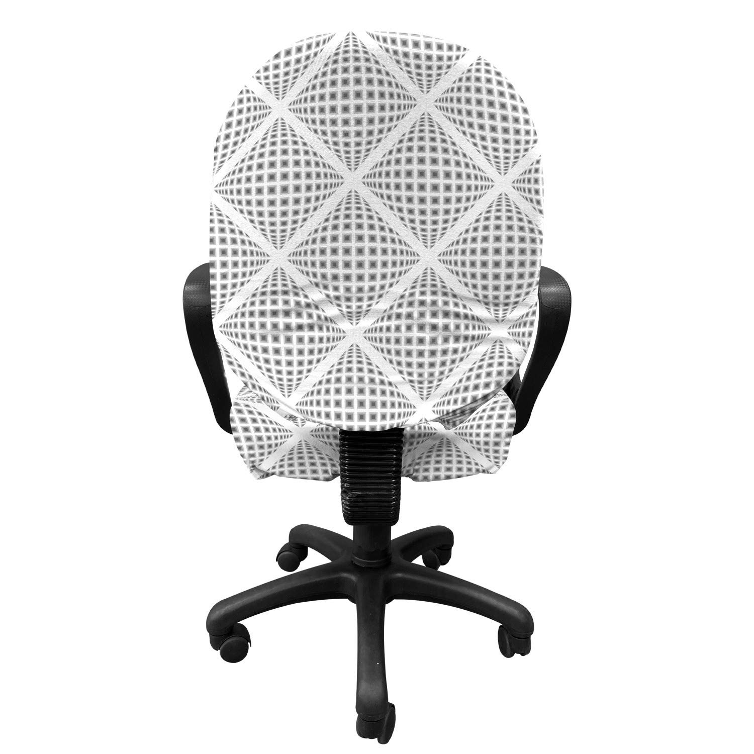 Ambesonne Grey Office Chair Slipcover - Digital Geometric Diamond Pattern with Dashed Web Lines - Stretchable & Washable Fabric Cover - Standard Size - Perfect for Home Office, Gaming Chair, or Conference Room Decor