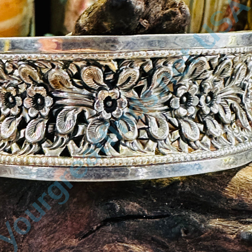 Sterling Silver Wide Floral Cuff Bracelet for Women - Elegant Handmade Boho Jewelry - Perfect for Weddings, Parties & Everyday Wear