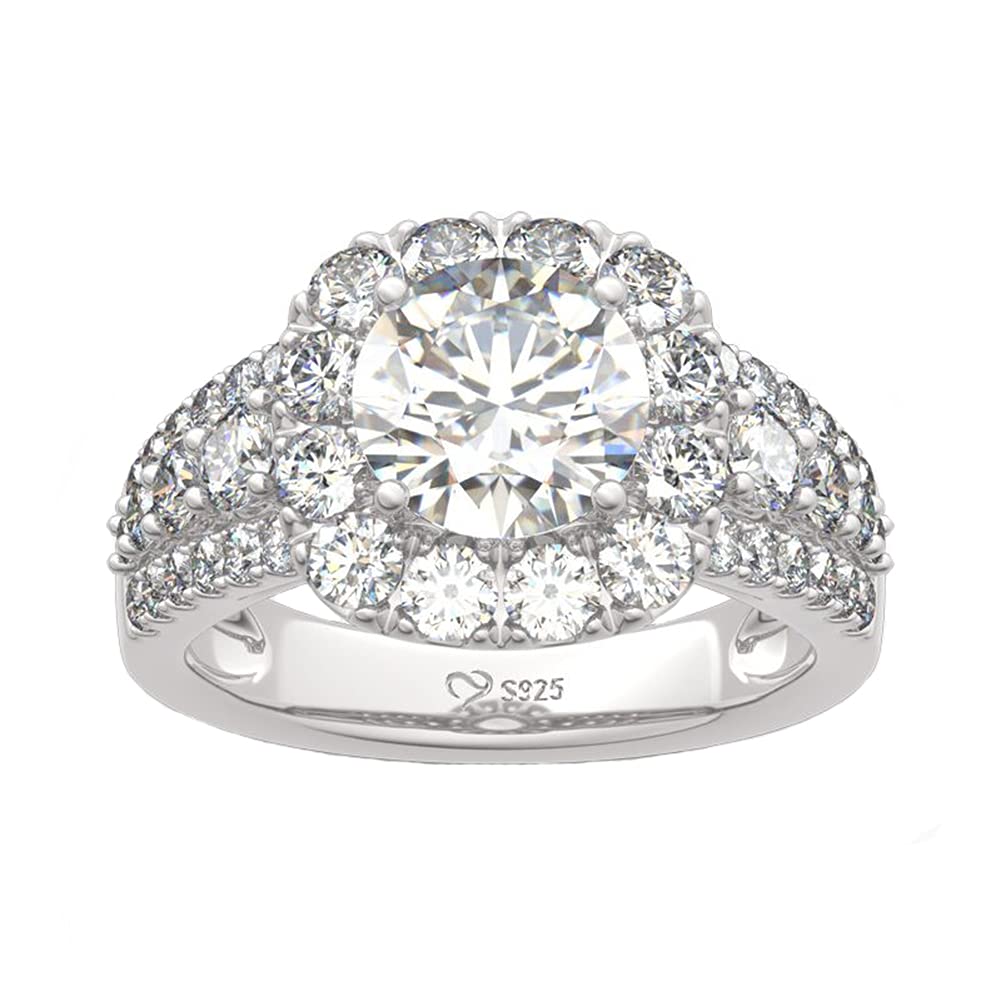 Jeulia 3.5 Carat Halo Round Cut Diamond Engagement Ring - 925 Sterling Silver CZ Solitaire Wedding Band for Women - Anniversary Promise Ring with Jewelry Gift Box - Perfect for Proposals, Weddings & Romantic Gifts