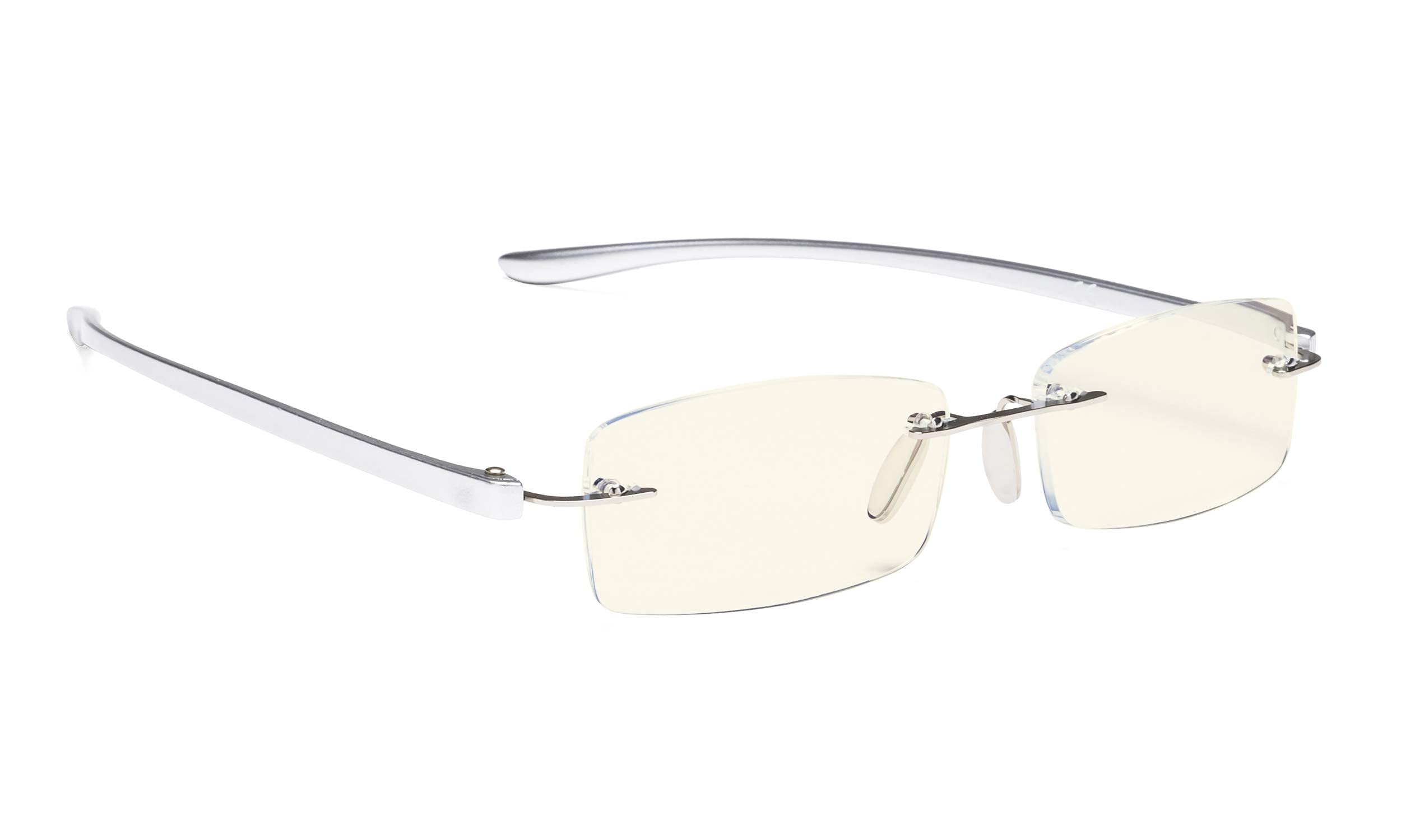 Blue Light Blocking Computer Glasses for Women & Men - Anti Eye Strain Rimless Reading Glasses with Small Lens for Office Work & Screen Time