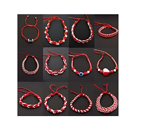 Kim & Co Set of 6 Handmade Bulgarian Martenitsa Bracelets - Traditional Red & White Woven Charm Bracelets for Good Luck & Spring Celebration - Perfect for Bulgarian Festivals, Gift Giving & Cultural Events