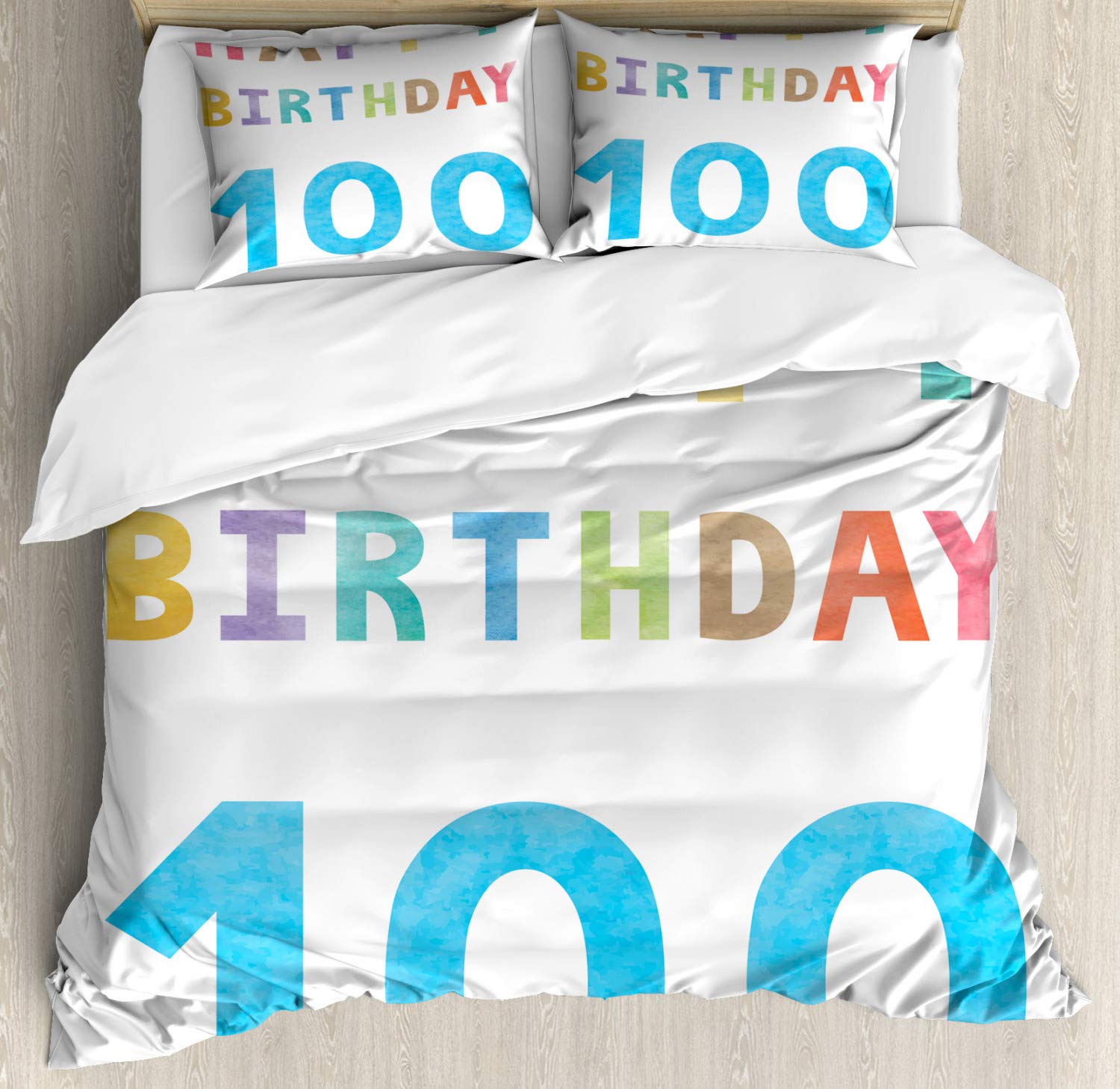 Ambesonne Vintage 100th Birthday Duvet Cover Set - California King 3-Piece Bedding with 2 Pillow Shams, Abstract Grandparents Birthday Design for Very Old Celebration - Perfect for Milestone Birthday Parties, Retirement Gifts & Vintage Home Decor