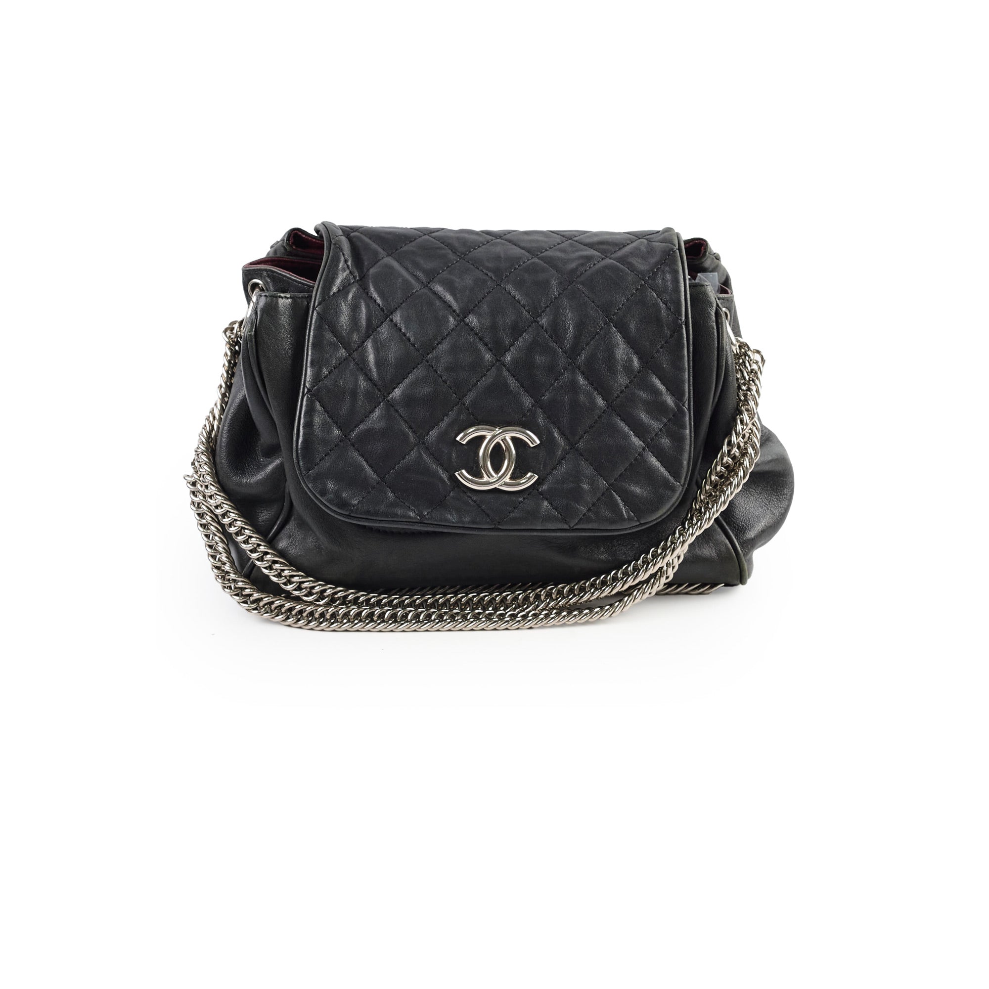 Authentic Chanel CC Lambskin Accordion Flap Bag Black 12 Series - Luxury Crossbody Purse for Women, Perfect for Date Night & Evening Events