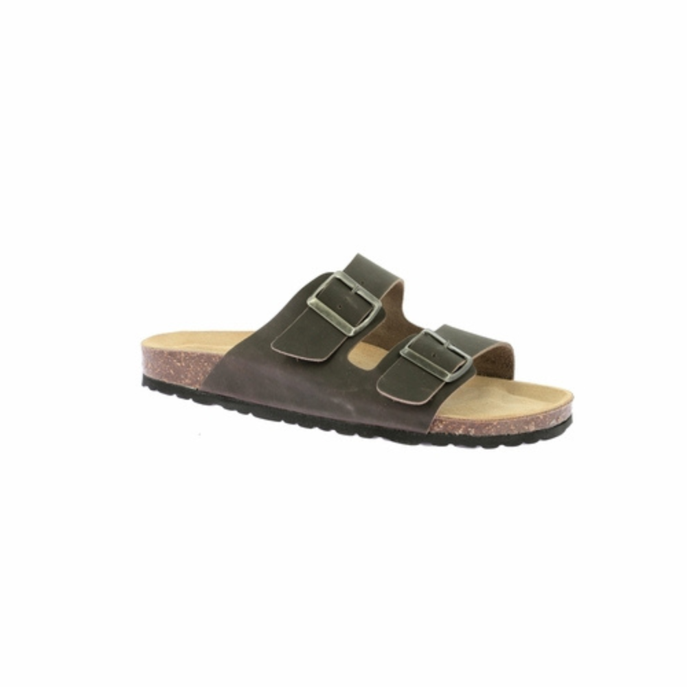 Men's Brown Leather & Cork Mules - Comfortable Slip-On Shoes for Casual Wear, Office & Outdoor Walking