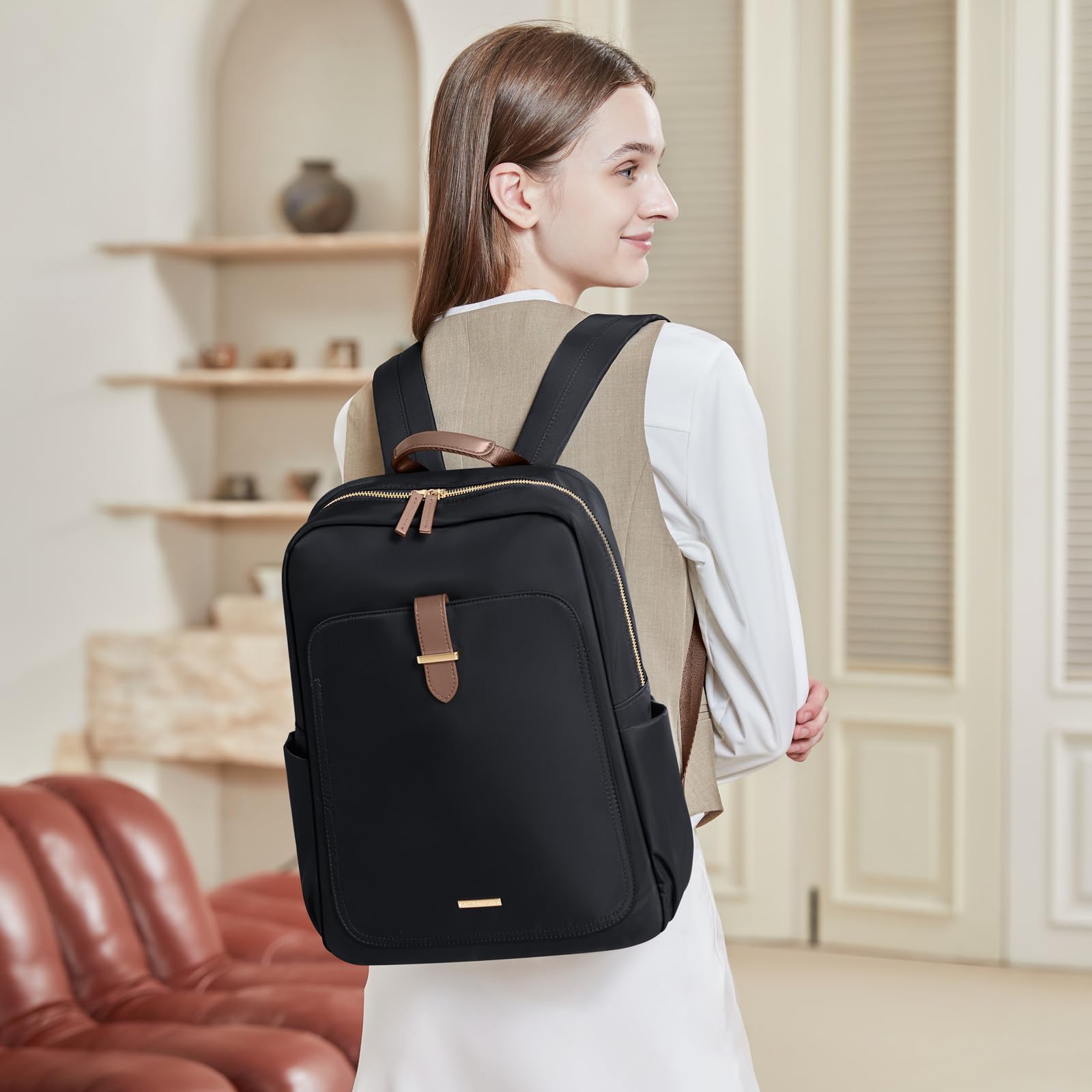 Stylish Women's Laptop Backpack Purse - Fits 16 Inch Notebook, Water-Resistant Casual Daypack for Work, Travel & College - Fashionable Computer Bag (Black) | Perfect for Commuting, Business Trips & Campus Life