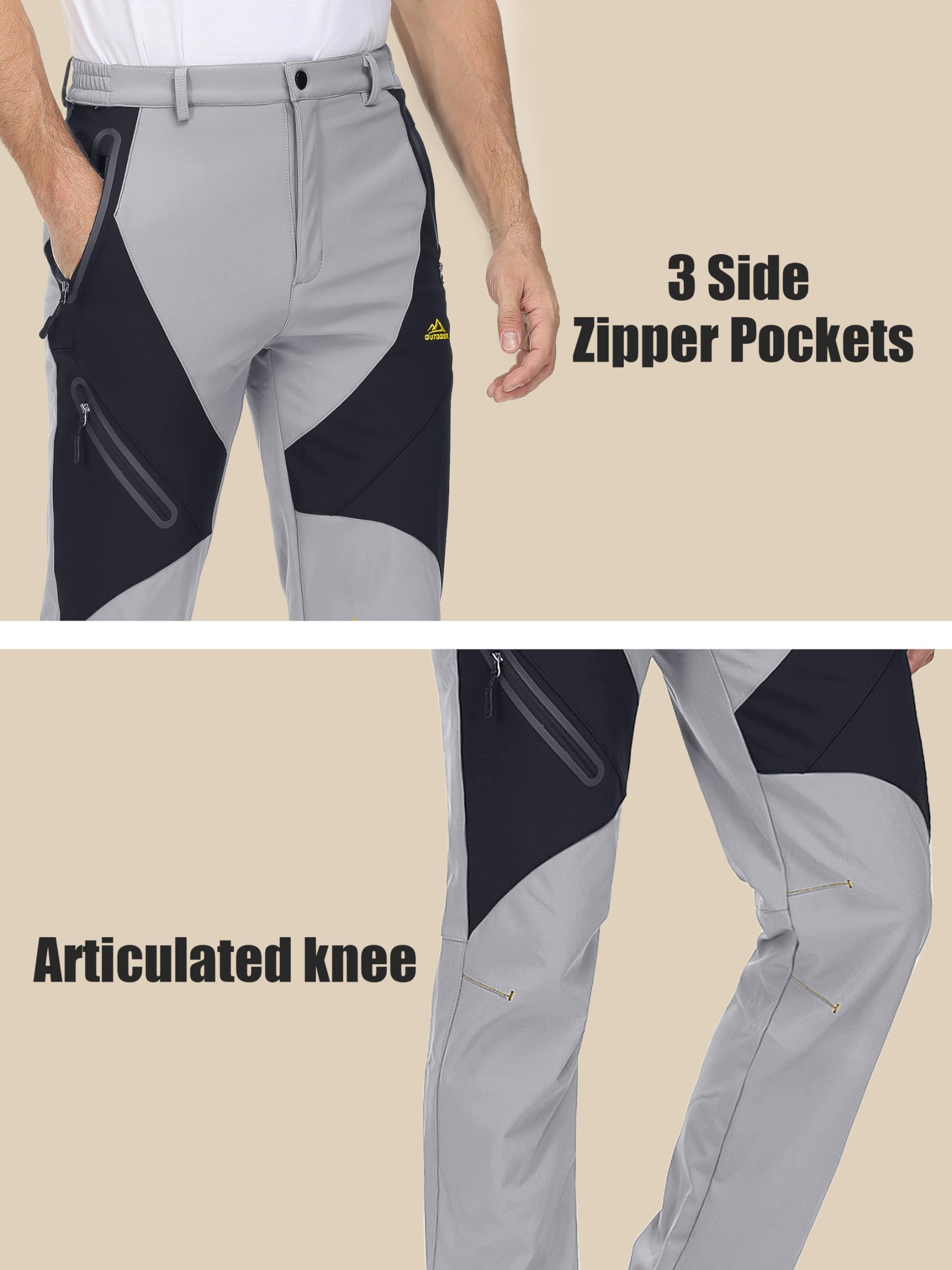 MAGCOMSEN Men's Winter Snow Pants - Fleece Lined Water Resistant Ski Pants with 4 Zip Pockets for Outdoor Activities, Hiking & Cold Weather Protection