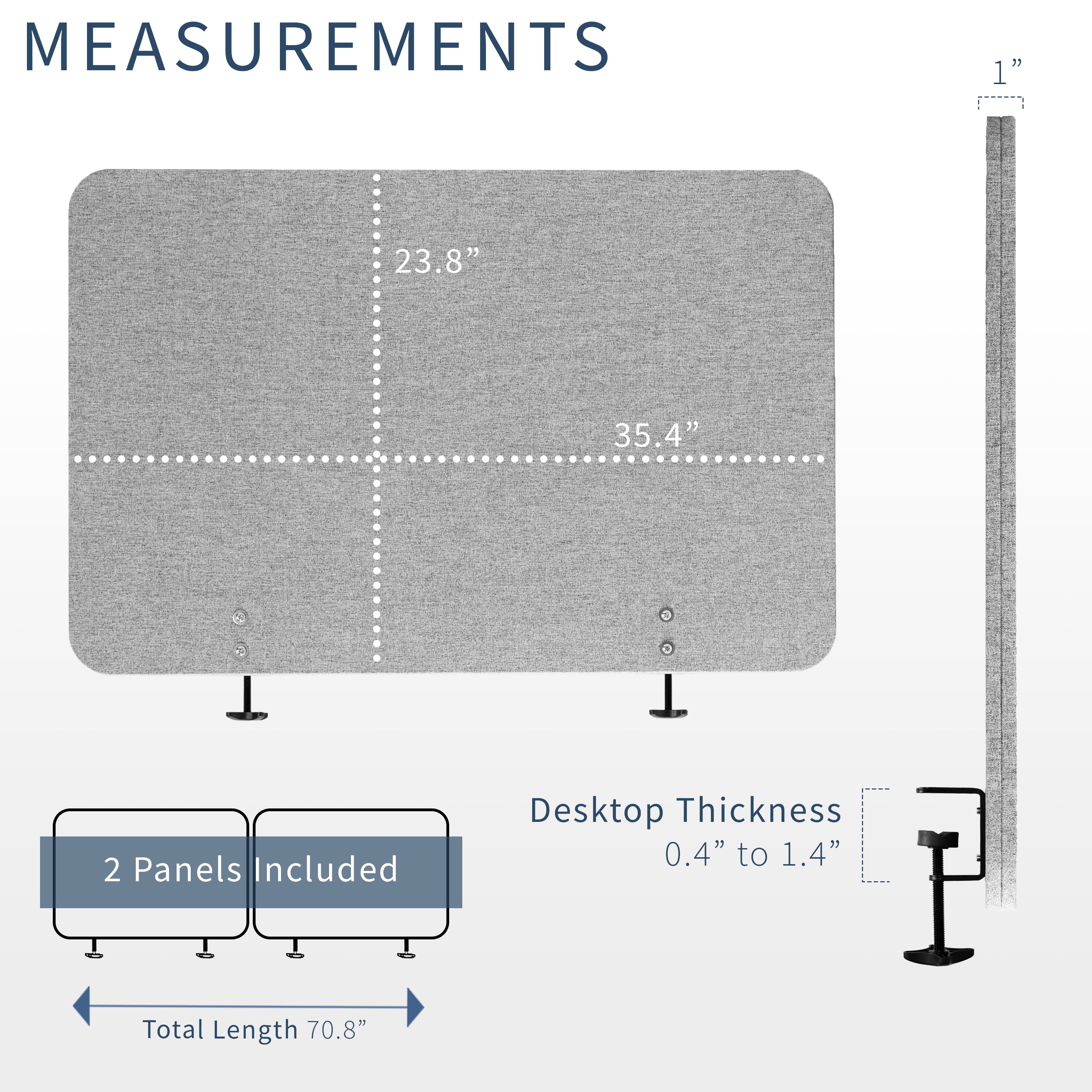 Gray Clamp-on/Screw-on Desk Privacy Panels (Set of 2) - Office Partition Screen for Workstation Privacy & Focus - Perfect for Open Offices, Cubicles & Home Workspaces