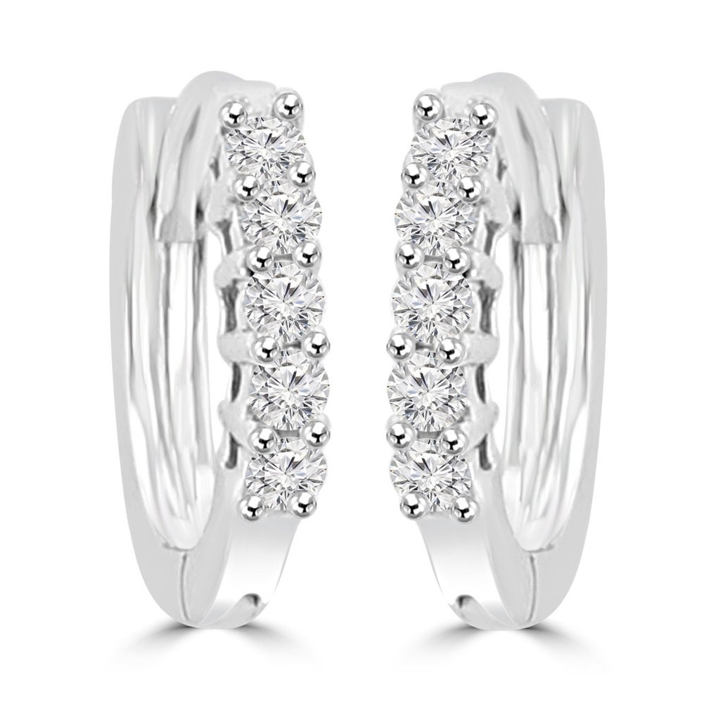 0.25 Carat Round Cut Diamond Hoop Huggie Earrings for Women in 14K White Gold - Perfect for Weddings, Anniversaries & Everyday Elegance