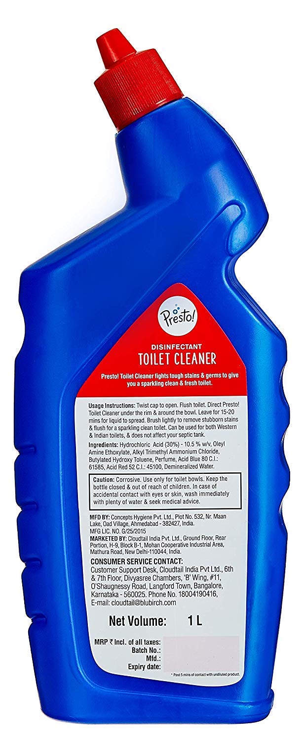 Presto! Original Disinfectant Toilet Cleaner - 2 Liter (1L x 2 Packs) | Kills 99.9% Germs & Bacteria | Removes Tough Stains | Long-Lasting Freshness | Ideal for Bathrooms, Kitchens & Household Cleaning