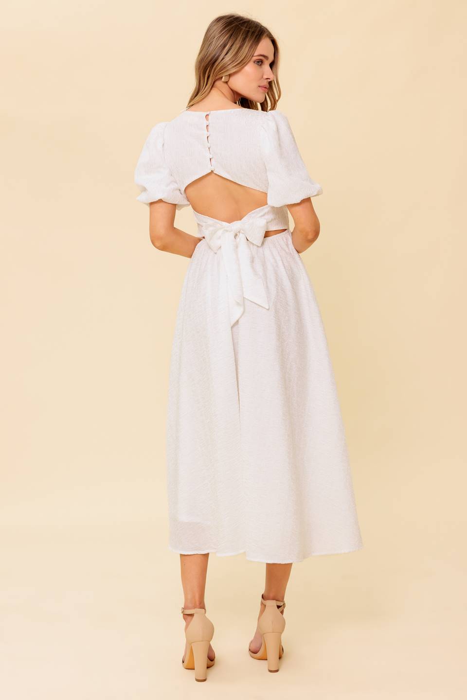 MAURA MIDI DRESS Ivory - Elegant Women's Summer Casual Flowy Dress for Beach, Wedding & Party Occasions