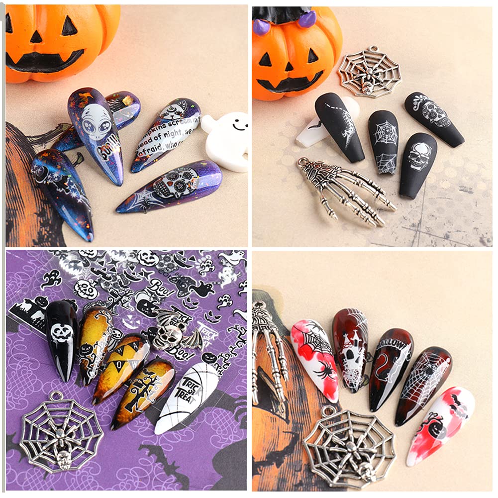 6 Sheets Halloween Nail Stickers - Skull Ghost Spider Bat for DIY Nail Art | Party & Costume Nails