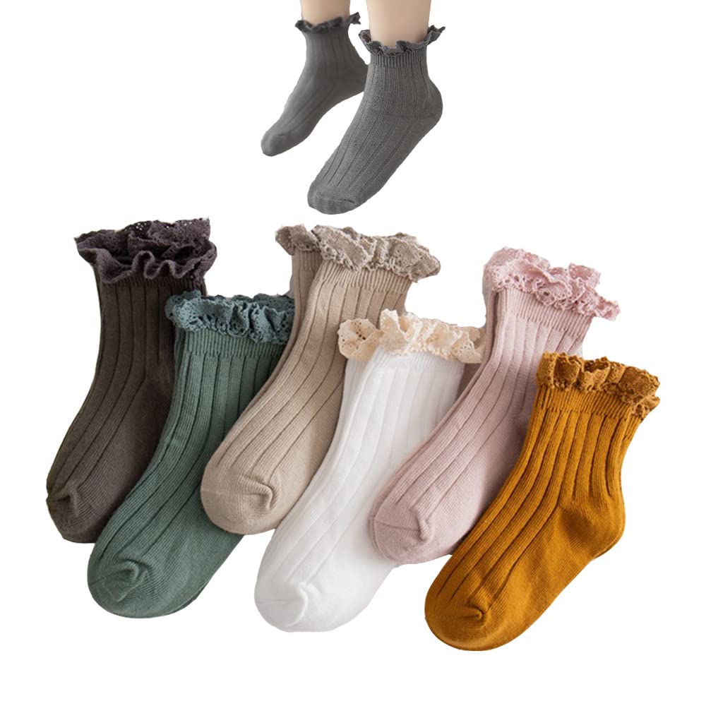Baby Girls Ruffle Lace Socks - Vintage Princess Frilly Ankle Boot Socks for Toddlers (6-Pack) | Soft Cotton Blend | Perfect for Dress-Up, Parties & Everyday Wear