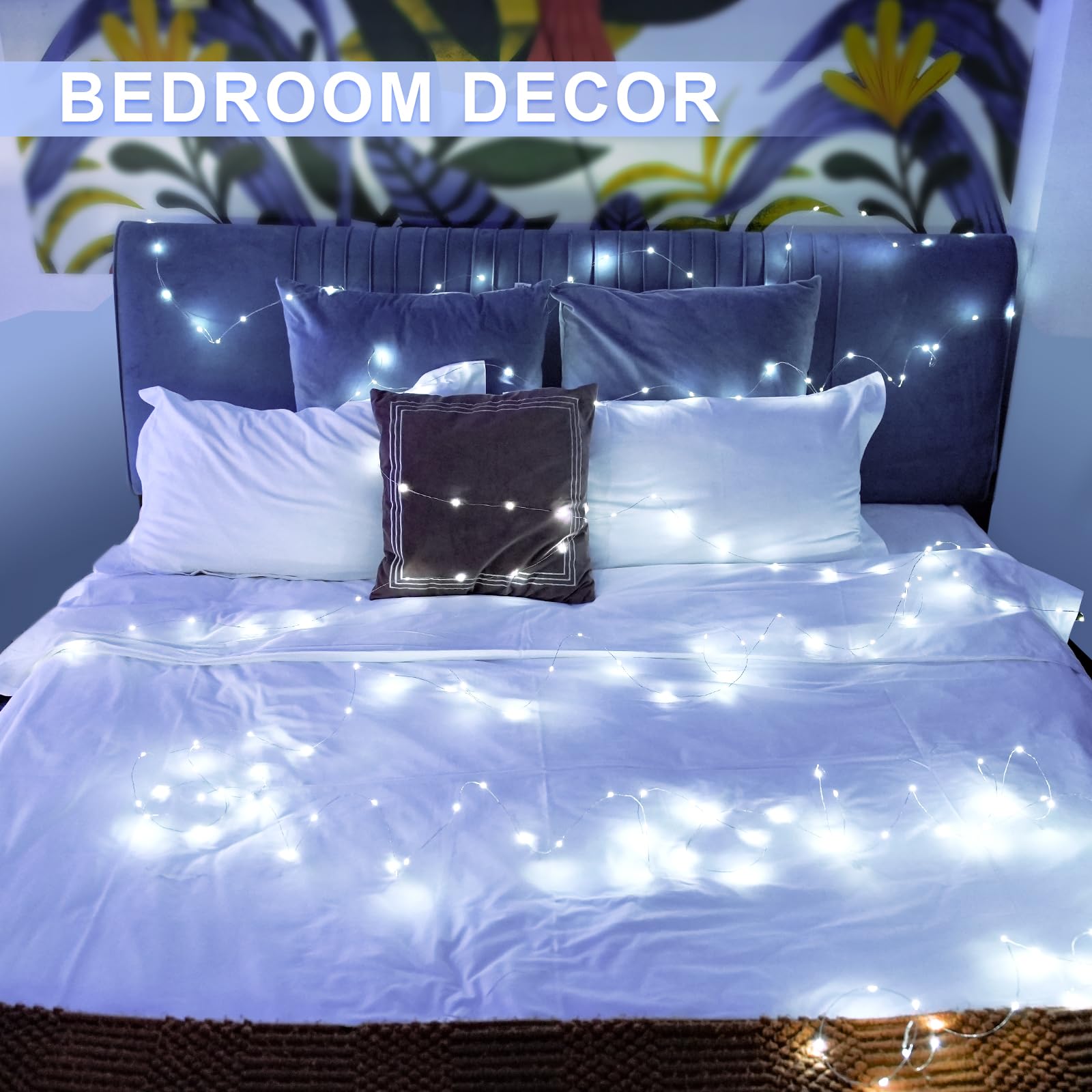 JMEXSUSS 2 Pack 200 LED 66ft Battery Operated Fairy Lights with Remote - 8 Lighting Modes, White Twinkle String Lights for Bedroom Decor, Ceiling Centerpiece, Christmas Tree, Indoor & Outdoor Use (Perfect for Weddings, Parties, and Home Ambiance)