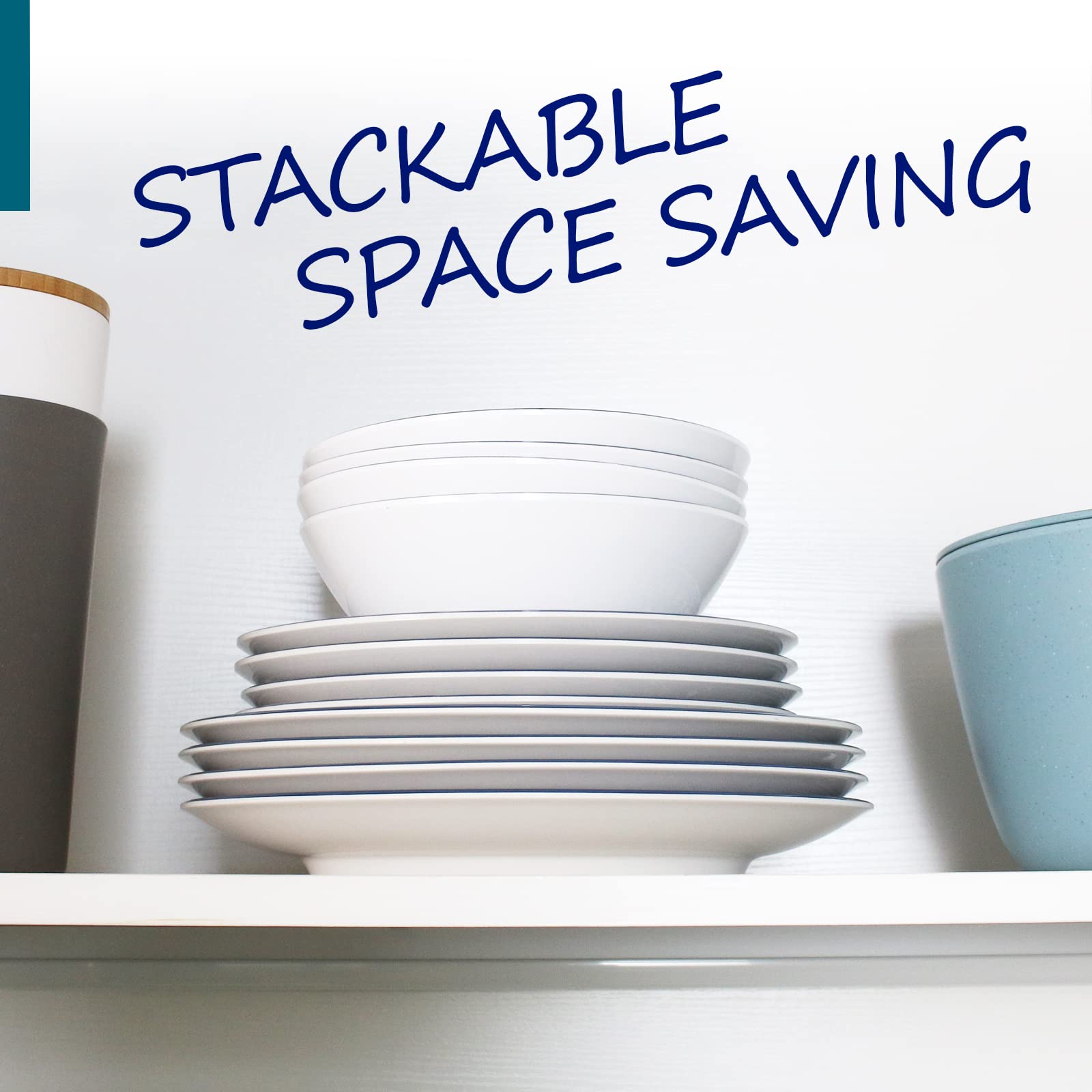 Melamine Dinnerware Set for 4-16 Pieces: Durable Camping Dishes Set with Dinner Plates, Salad Plates, Bowls & Cups - Lightweight Unbreakable Tableware for Indoor, Outdoor, Picnic & RV Use