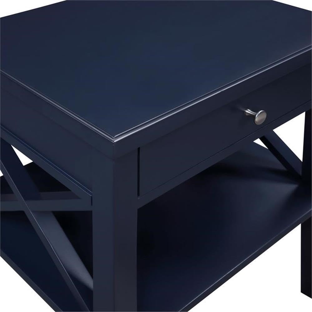 Midnight Blue Wood Nightstand with Drawer and Storage Shelf - Stylish Bedside Table for Bedroom, Living Room, or Office