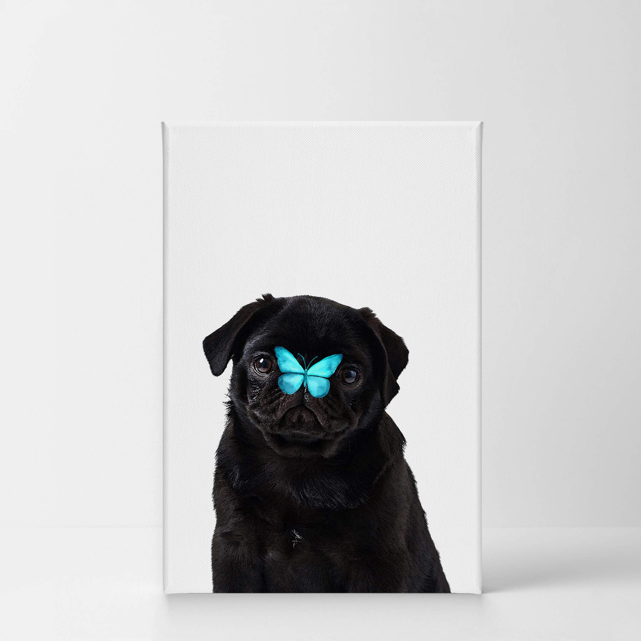 French Bulldog Portrait with Blue Butterfly - Animal Canvas Wall Art Print for Pet Lovers, Dog Owners, Mom & Dad Gift - Perfect for Living Room, Bedroom, Nursery & Kids Room Decor - Ready to Hang 12x8 Inches - Unique Home & Office Wall Decor for Dog Lovers