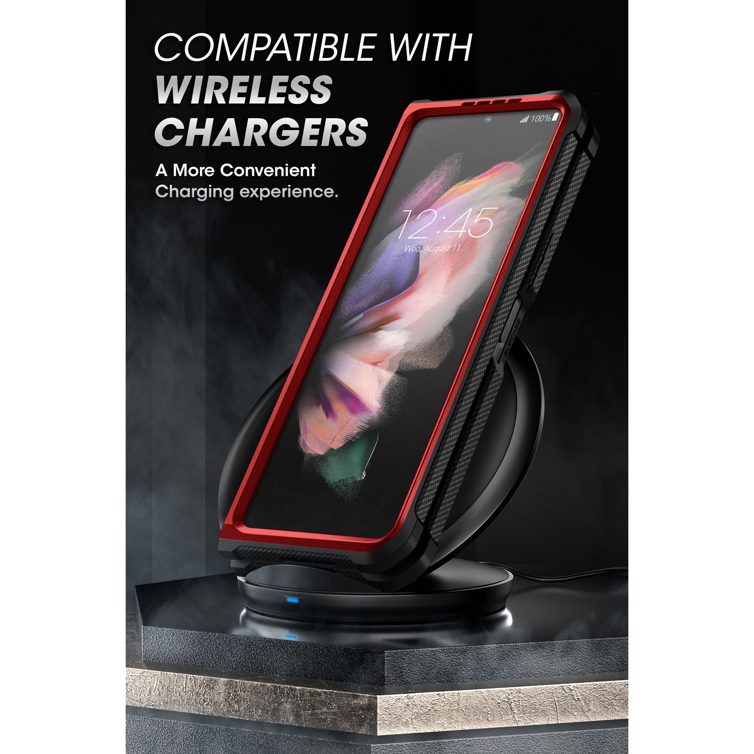 Samsung Galaxy Z Fold 3 Case with Built-in Kickstand & Screen Protector - Shockproof Heavy Duty Cover for Z Fold3 (Metallic Red) | Perfect for Work, Travel & Everyday Protection