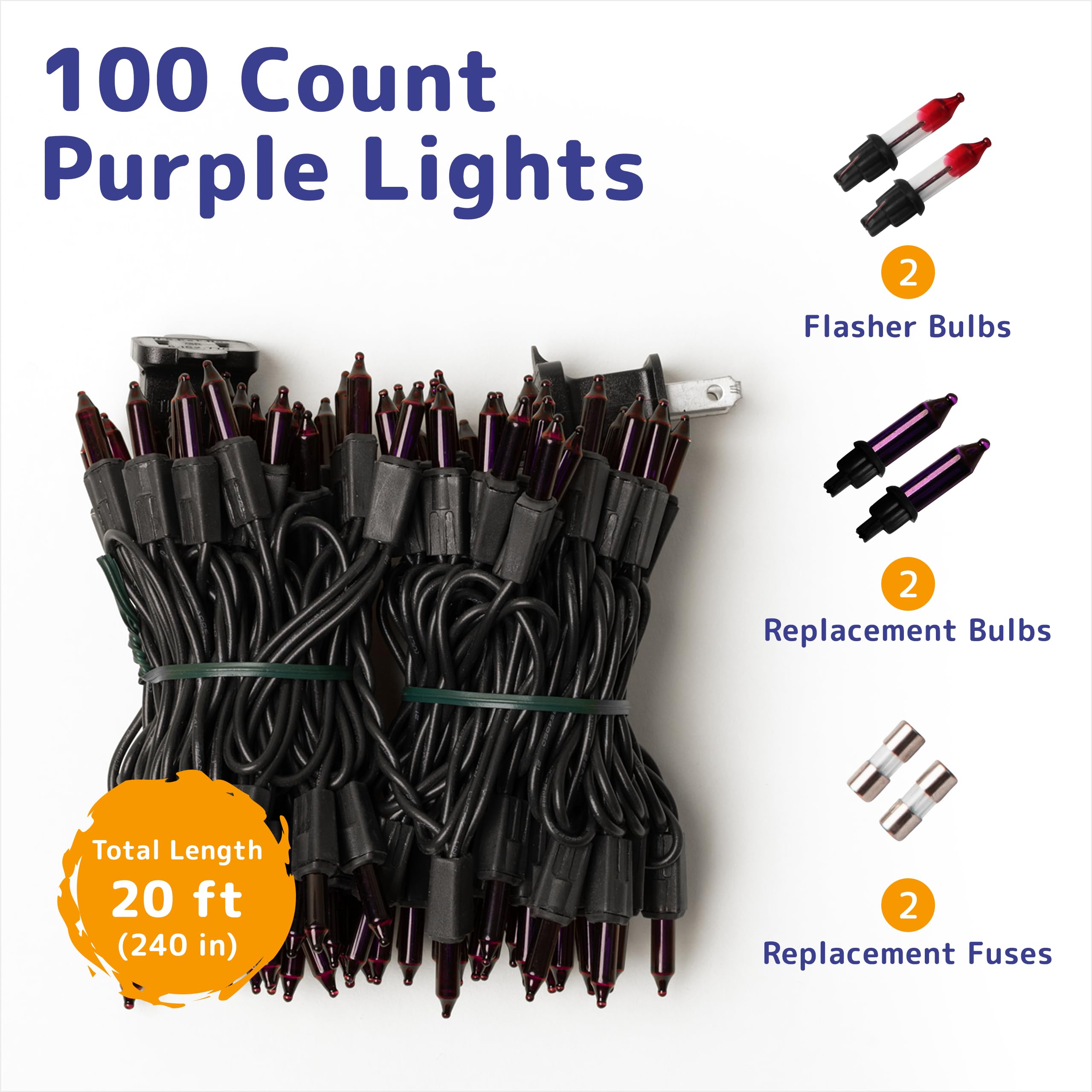 Purple Halloween String Lights - 20ft 100 LED for Party & Mardi Gras Decor