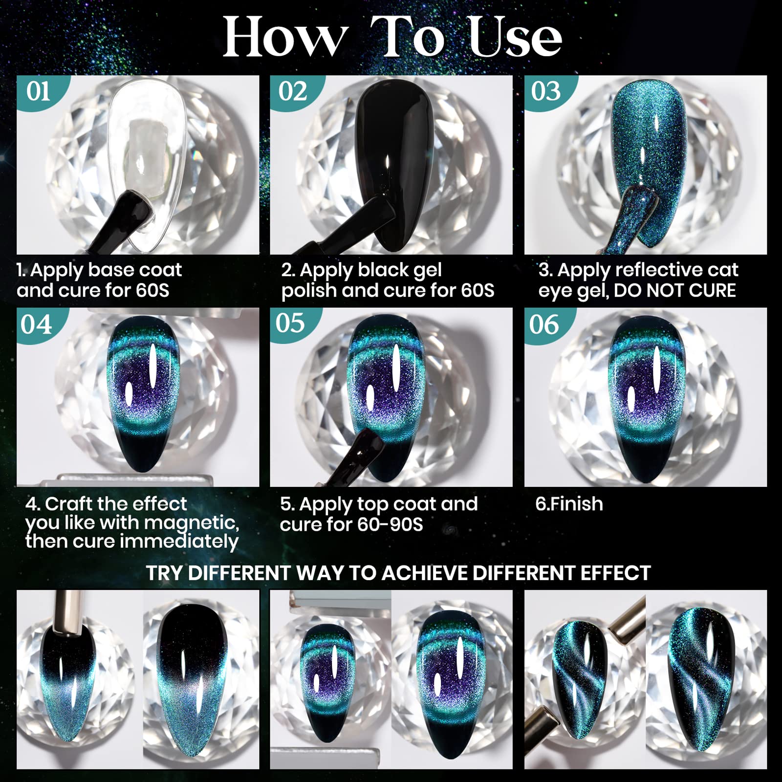 MIZHSE 9D Cat Eye Gel Nail Polish 10ml - Holographic Galaxy Magnetic Nail Polish with Chameleon Effect (Cyan Blue) - Long Lasting UV/LED Gel for Salon & Home Manicure - Perfect for Parties, Weddings & Special Occasions