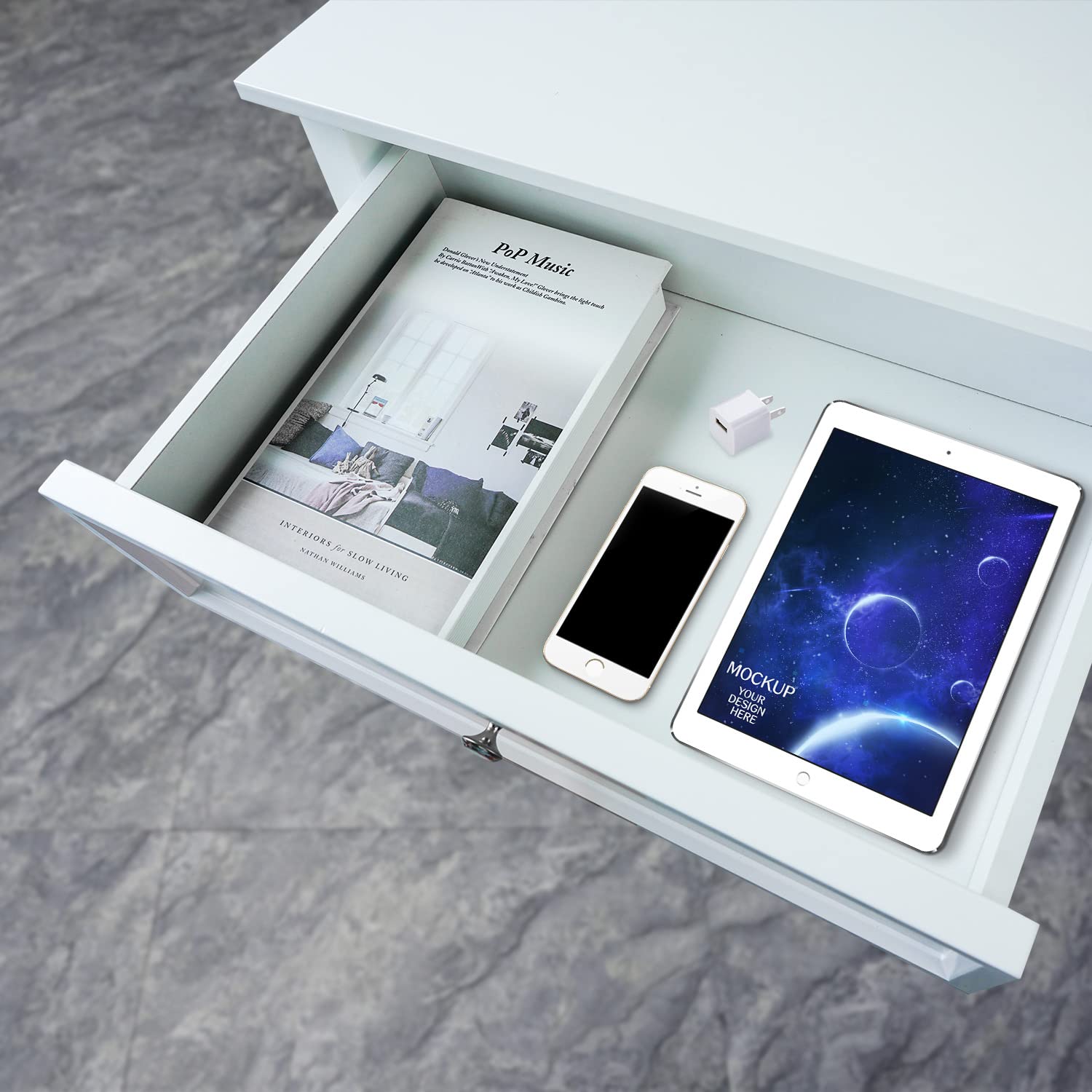 White Computer Desk with 2 Drawers - 42